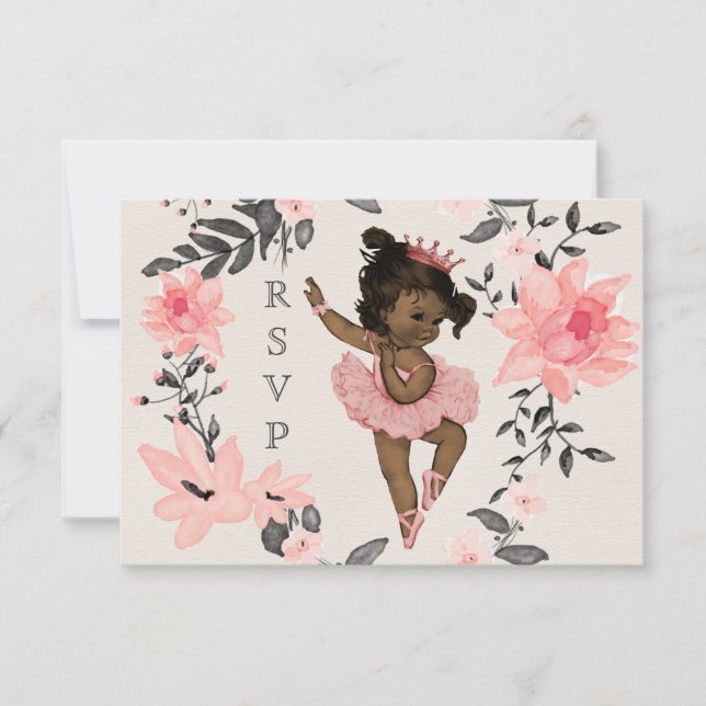 Ethnic Baby Ballerina Watercolor Wreath RSVP Card (Front)