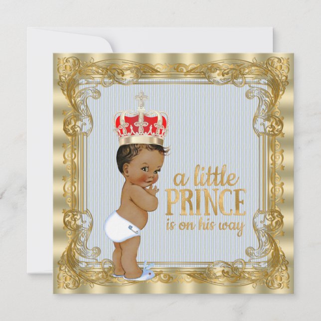 Ethnic Baby Blue Gold Royal Prince Baby Shower Invitation (Front)