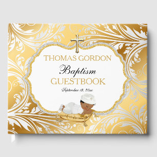 Ethnic Baby Boy Baptism Gold Cross Guest Book