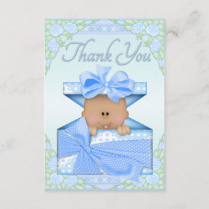 Ethnic Baby Boy in Gift Box and Roses Thank You Card