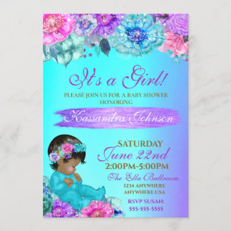 ethnic Baby elegant Purple teal Gold baby shower Invitation