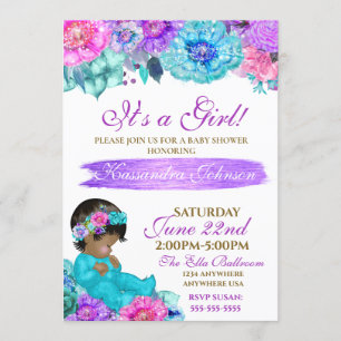 ethnic Baby elegant Purple teal Gold baby shower Invitation