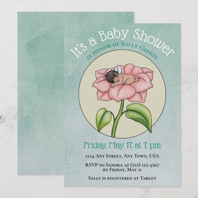 Ethnic Baby Fairy in Flower Baby Shower Invitation (Front/Back)