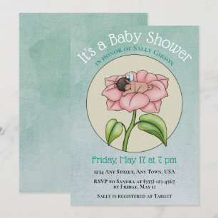 Ethnic Baby Fairy in Flower Baby Shower Invitation