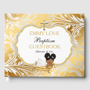 Ethnic Baby Girl Baptism Gold Cross Guest Book