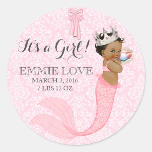Ethnic Baby Girl Mermaid Princess Crown Classic Round Sticker