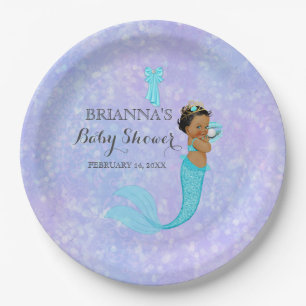 Ethnic Baby Girl Mermaid Princess Purple Turquoise Paper Plate