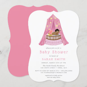 Ethnic Baby Girl Pink Crib Bassinet Baby Shower Invitation