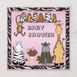 Ethnic Baby Girl & Safari Animals Baby Shower Invitation