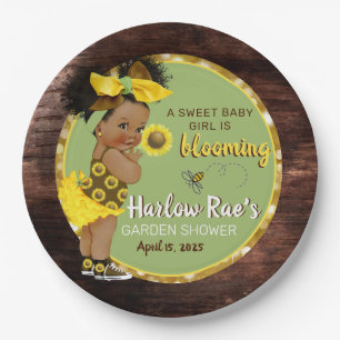 Ethnic Baby Girl   Yellow Sunflower Rustic  Paper Plate