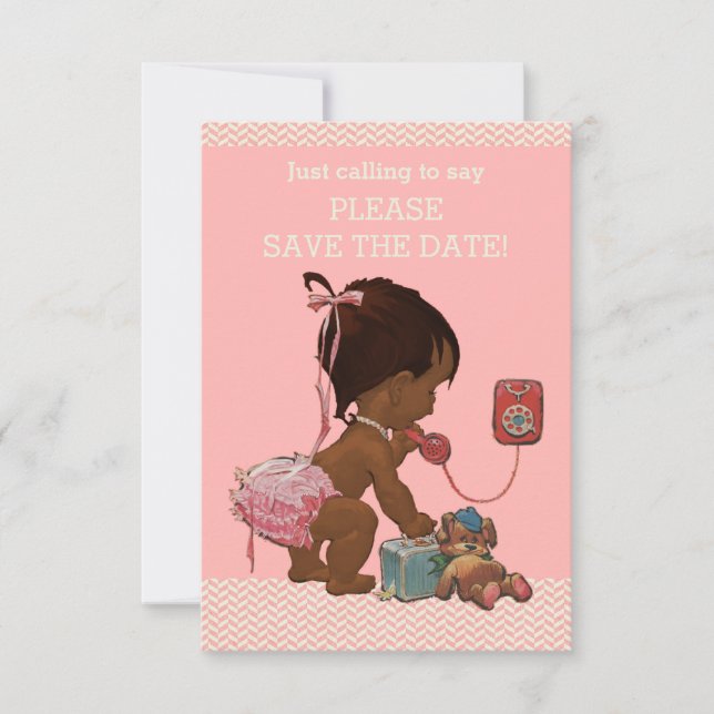 Ethnic Baby On Phone Baby Shower Save The Date (Front)