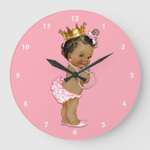 Ethnic Baby Princess and Pearls Pink Large Clock