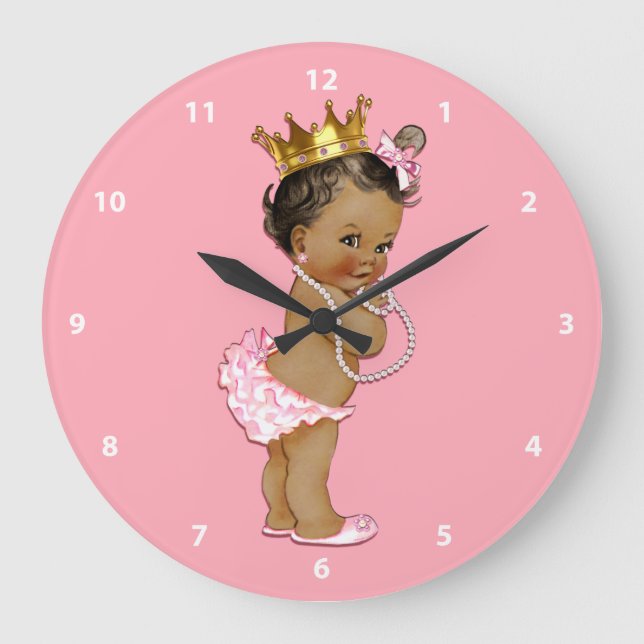 Ethnic Baby Princess and Pearls Pink Large Clock (Front)