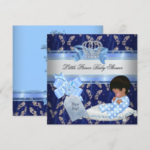 Ethnic Baby Shower Boy Blue Little Prince Crown Invitation