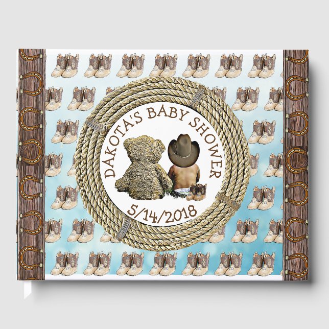 Ethnic Baby Shower Guest Book, Baby Lil Cowboy Guest Book (Front)