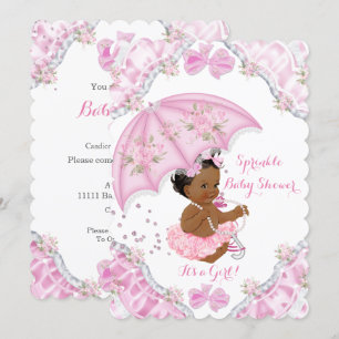Ethnic Baby Shower Pink Umbrella Girl Flowers Invitation