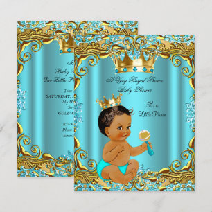 Ethnic Baby Shower Prince Gold Teal Aqua Invitation