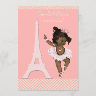 Ethnic Ballerina Eiffel Tower Chevrons Baby Shower Invitation