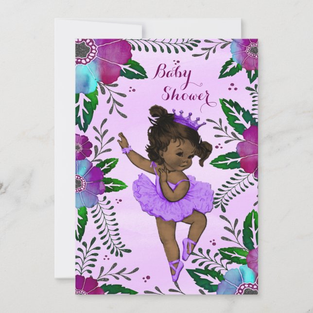 Ethnic Ballerina Floral Watercolor Baby Shower Invitation (Front)