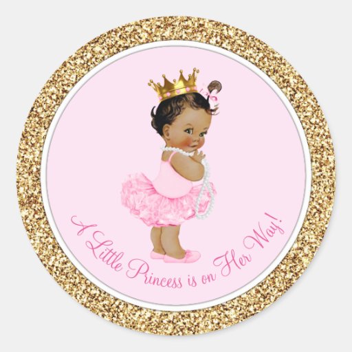 Image of Ethnic Ballerina Princess Pink Gold Baby Shower Classic Round Sticker