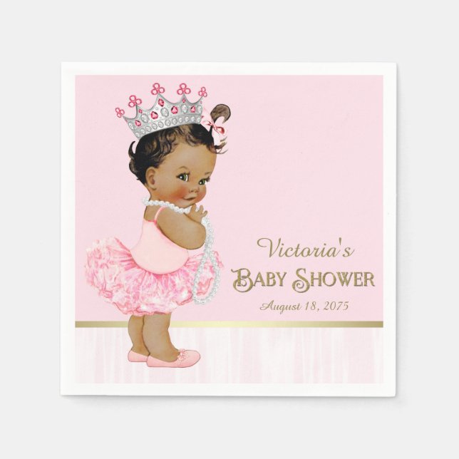 Ethnic Ballerina Princess Pink Gold Baby Shower Napkin (Front)