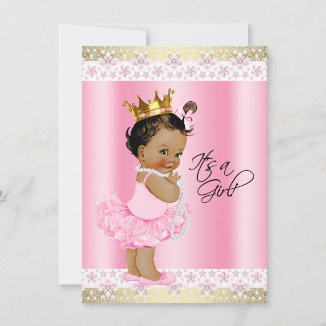 Ethnic Ballerina Tutu Pearl Baby Girl Shower Invitation (Front)