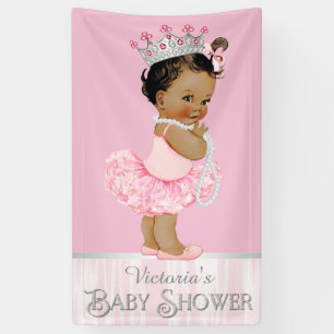 Ethnic Ballerina Tutu Pearl Pink Grey Baby Shower Banner