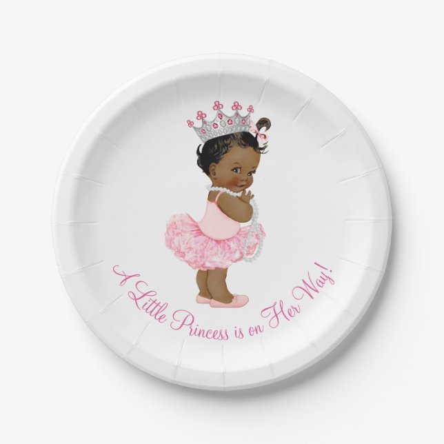 Ethnic Ballerina Tutu Pearls Princess Baby Shower Paper Plate (Front)