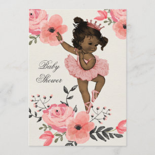 Ethnic Ballerina Watercolor Flowers Baby Shower Invitation