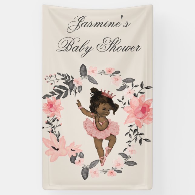 Ethnic Ballerina Watercolor Wreath Baby Shower Banner (Vertical)