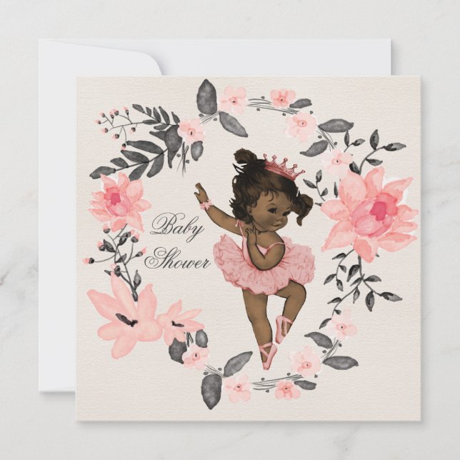 Ethnic Ballerina Watercolor Wreath Baby Shower Invitation (Front)