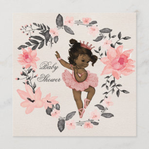 Ethnic Ballerina Watercolor Wreath Baby Shower Invitation