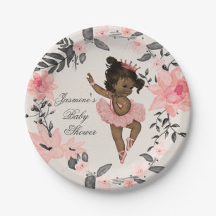 Ethnic Ballerina Watercolor Wreath Baby Shower Paper Plate