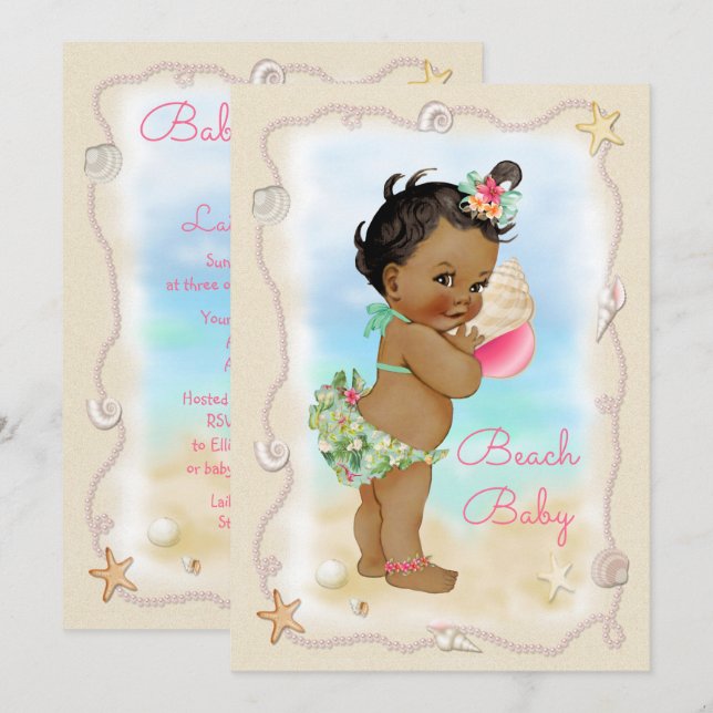 Ethnic Beach Baby Conch Shell Baby Shower Invitation (Front/Back)