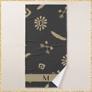 Ethnic Black and Beige Native Print Bath Towel Set