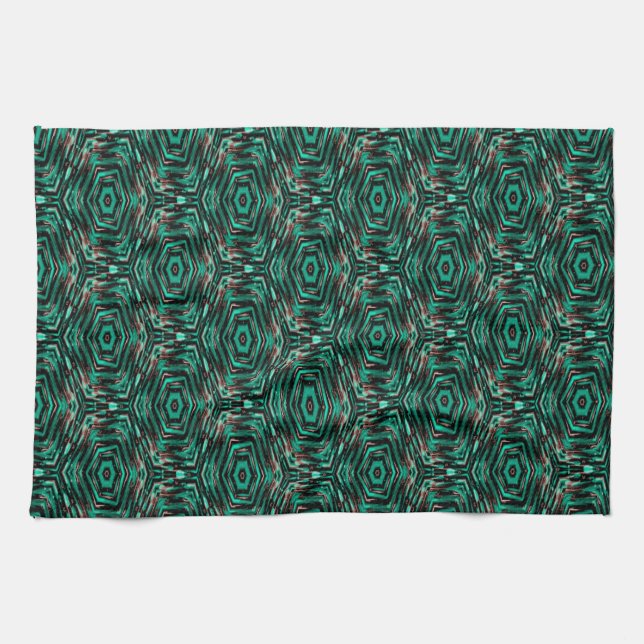 Ethnic, black and turquoise . tea towel (Horizontal)