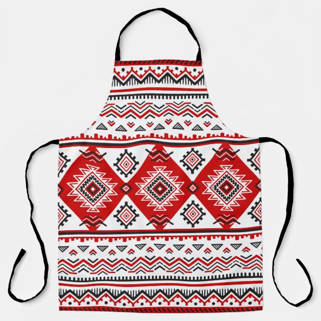 Ethnic black white red, Ukrainian motifs. Apron (Front)