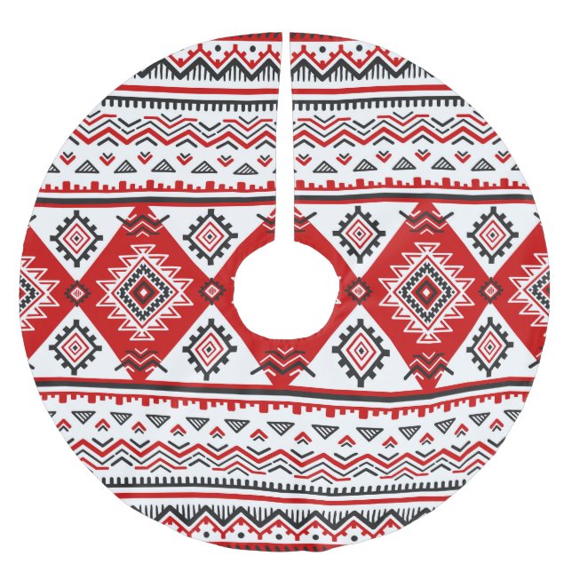 Ethnic black white red, Ukrainian motifs. Brushed Polyester Tree Skirt (Front)