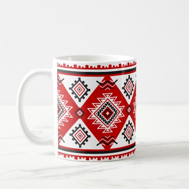 Ethnic black white red, Ukrainian motifs. Coffee Mug (Left)