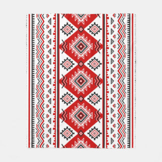 Ethnic black white red, Ukrainian motifs. Fleece Blanket