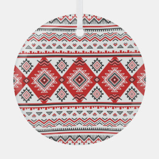 Ethnic black white red, Ukrainian motifs. Glass Tree Decoration