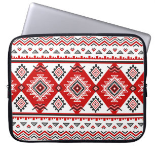 Ethnic black white red, Ukrainian motifs. Laptop Sleeve