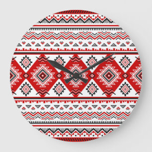 Ethnic black white red, Ukrainian motifs. Large Clock