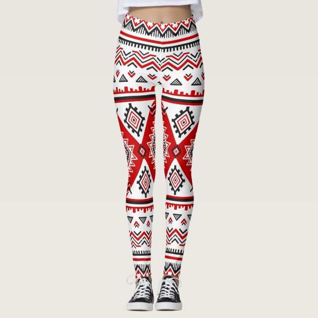 Ethnic black white red, Ukrainian motifs. Leggings (Front)
