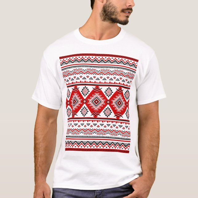 Ethnic black white red, Ukrainian motifs. T-Shirt (Front)
