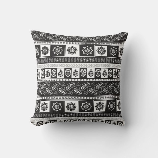 Ethnic Black White: Timeless Pattern Cushion (Front)