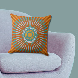 Ethnic Blue and Orange Centred Star Flower Cushion
