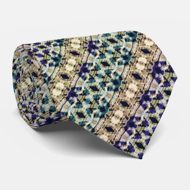 Ethnic blue, beige ikat tie (Rolled)