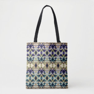 Ethnic blue, beige ikat  tote bag