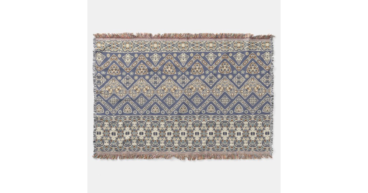 Ethnic blue brown pattern throw blanket | Zazzle